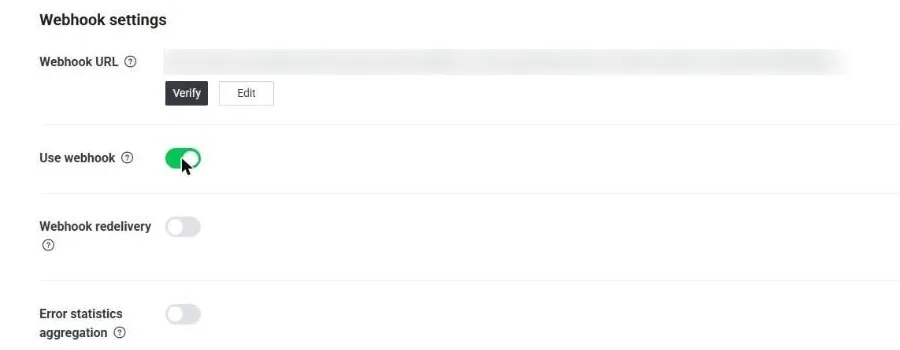Webhook URL 貼好、Use webhook 打開