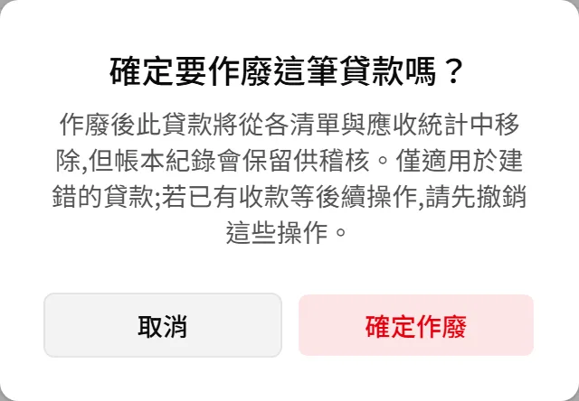 作廢確認對話框